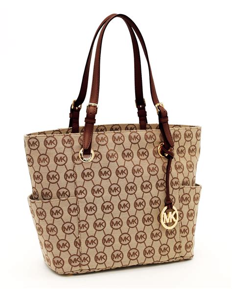 michael kors tote beige brown mk signature tech|brown suede Michael Kors handbags.